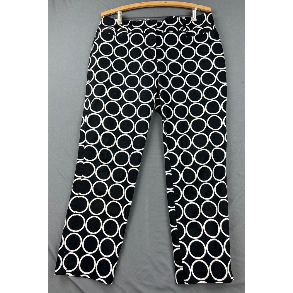 NY&Co 7th Avenue Pants Womens 8 Black White Circle Print Ankle Trousers Good